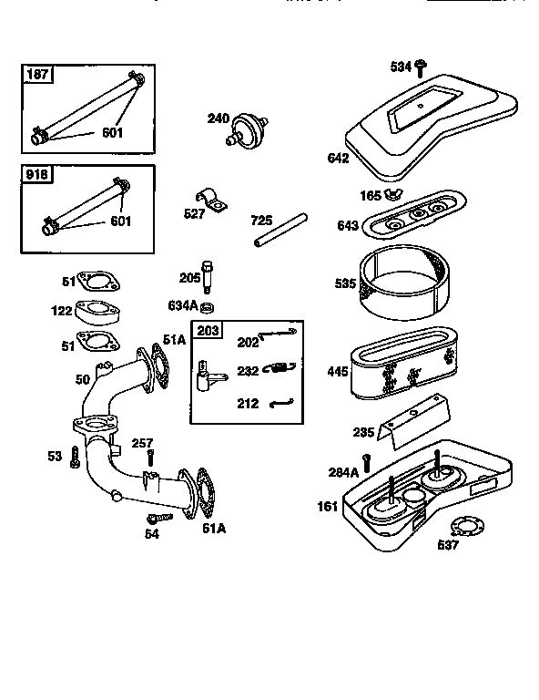 Air Cleaner Assembly And Manifold Diagram and Parts List for 42A700  Briggs and Stratton Engine